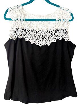 Shein Curve Women's Black Tank Top with White Lace Size 1XL